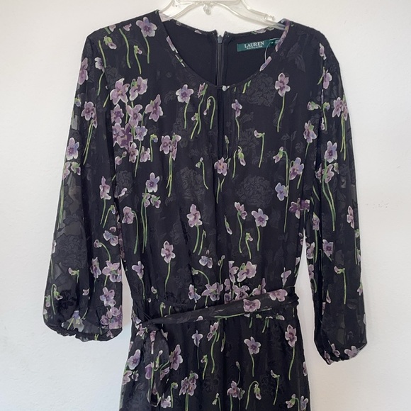 Lauren Ralph Lauren 3/4 Sleeve Jewel Neck, Midi A-Line Evening Dress - Picture 5 of 10